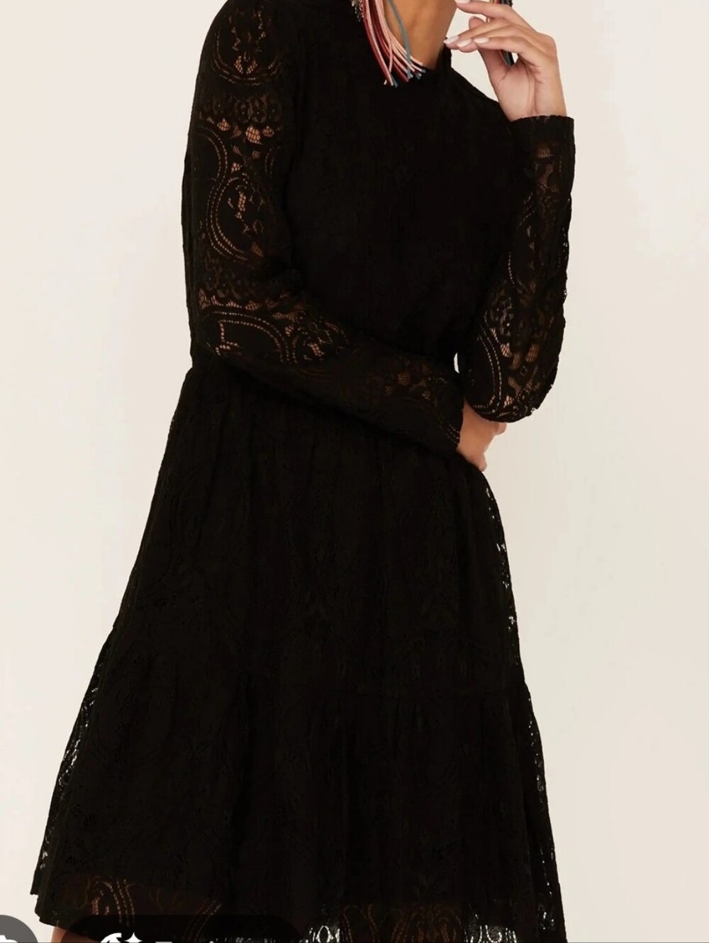 Molly Bracken Black Lace Long Sleeve Mini Dress NWT Size small
